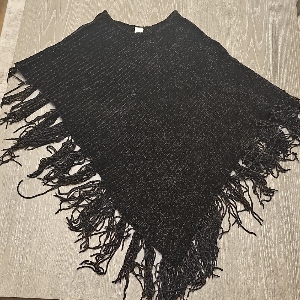 Elegant Black Fringe Poncho